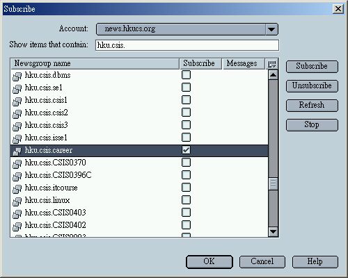 Select newsgroups to subscribe